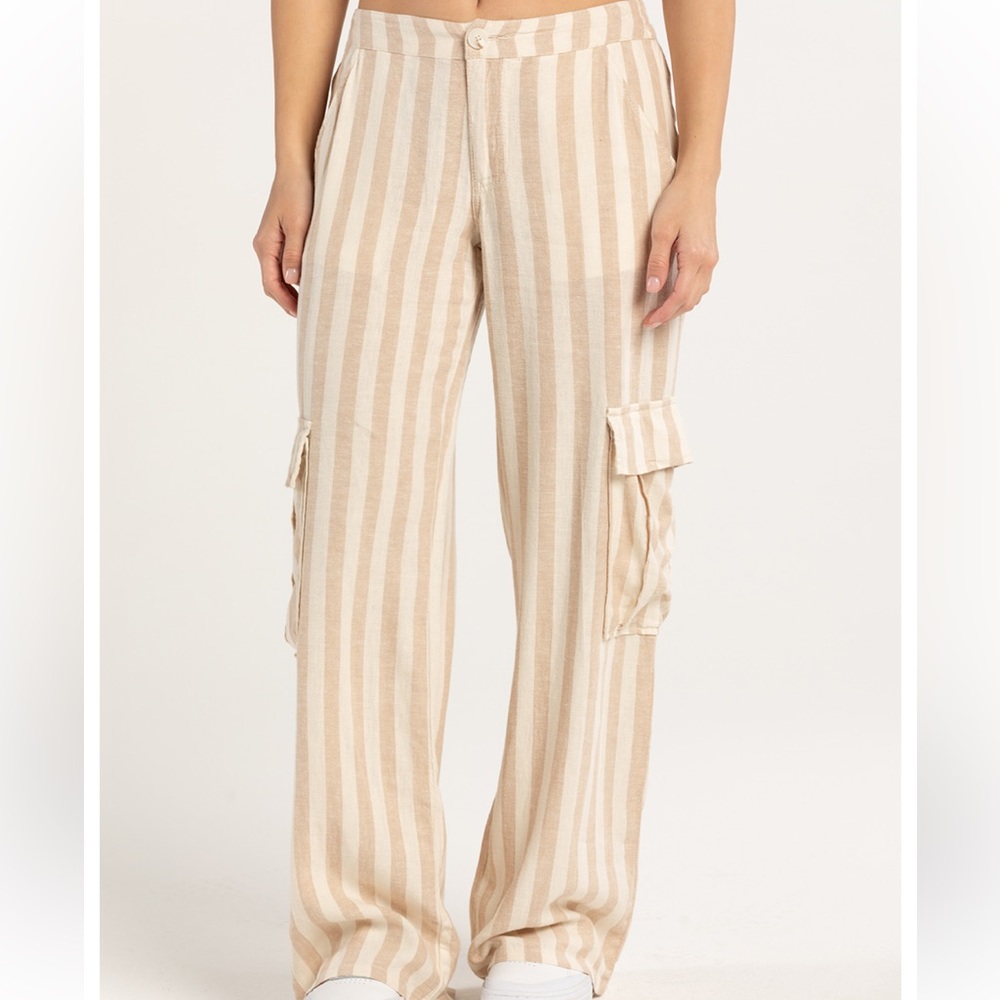 3/15$ RSQ Beige Striped Wide Leg Pants